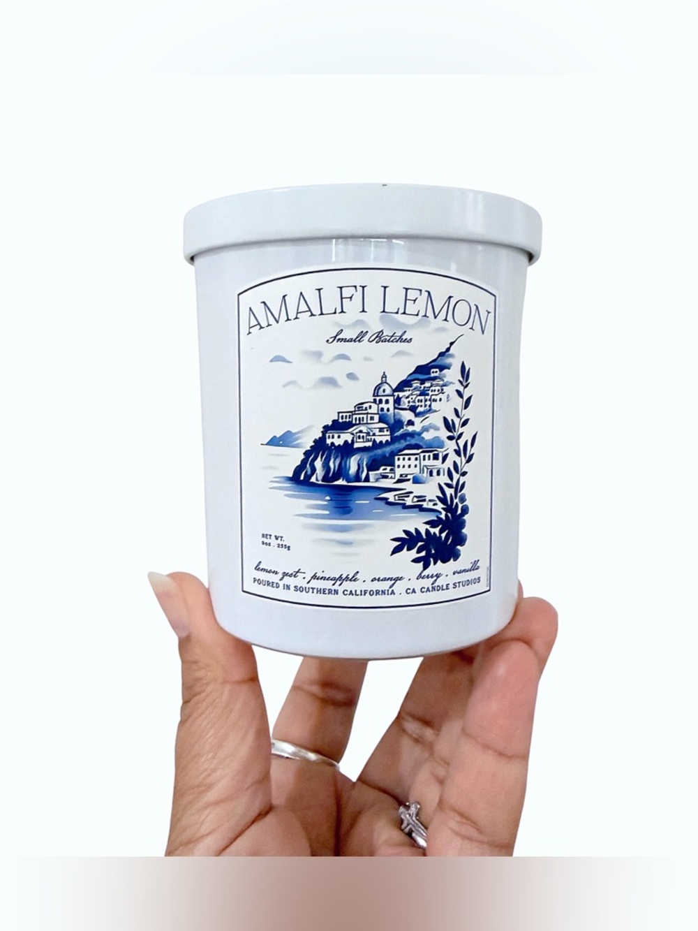 Leoben Company Amalfi Lemon Scented Candle - White Jar with Blue Coastal Label